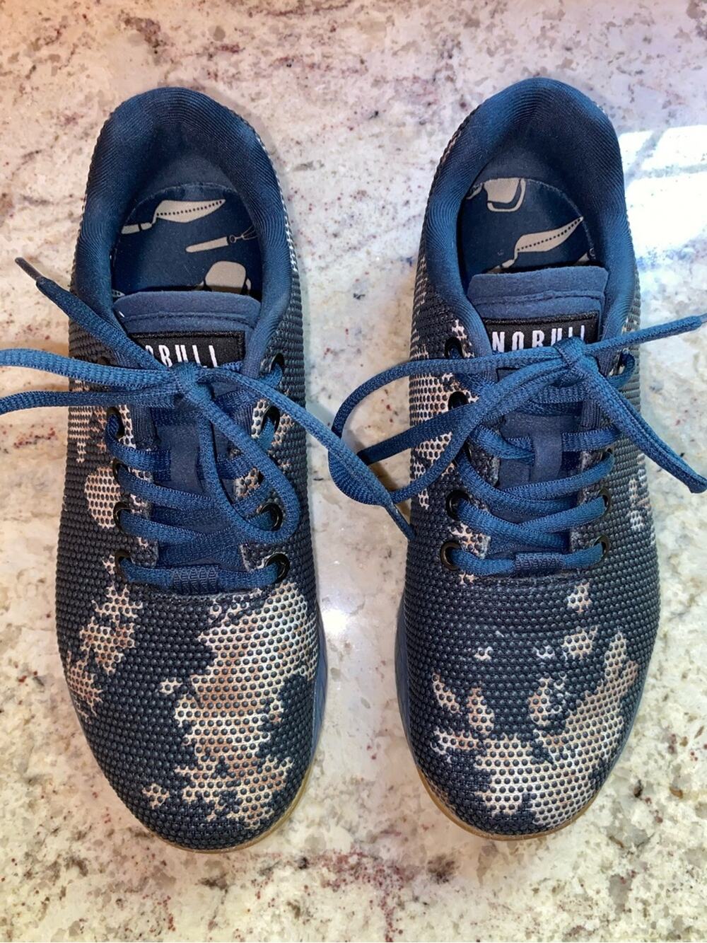 NoBull No Bull $150 Unisex SuperFabric Trainer Blue Camo Low Shoes M 5.5 W 7 EUC